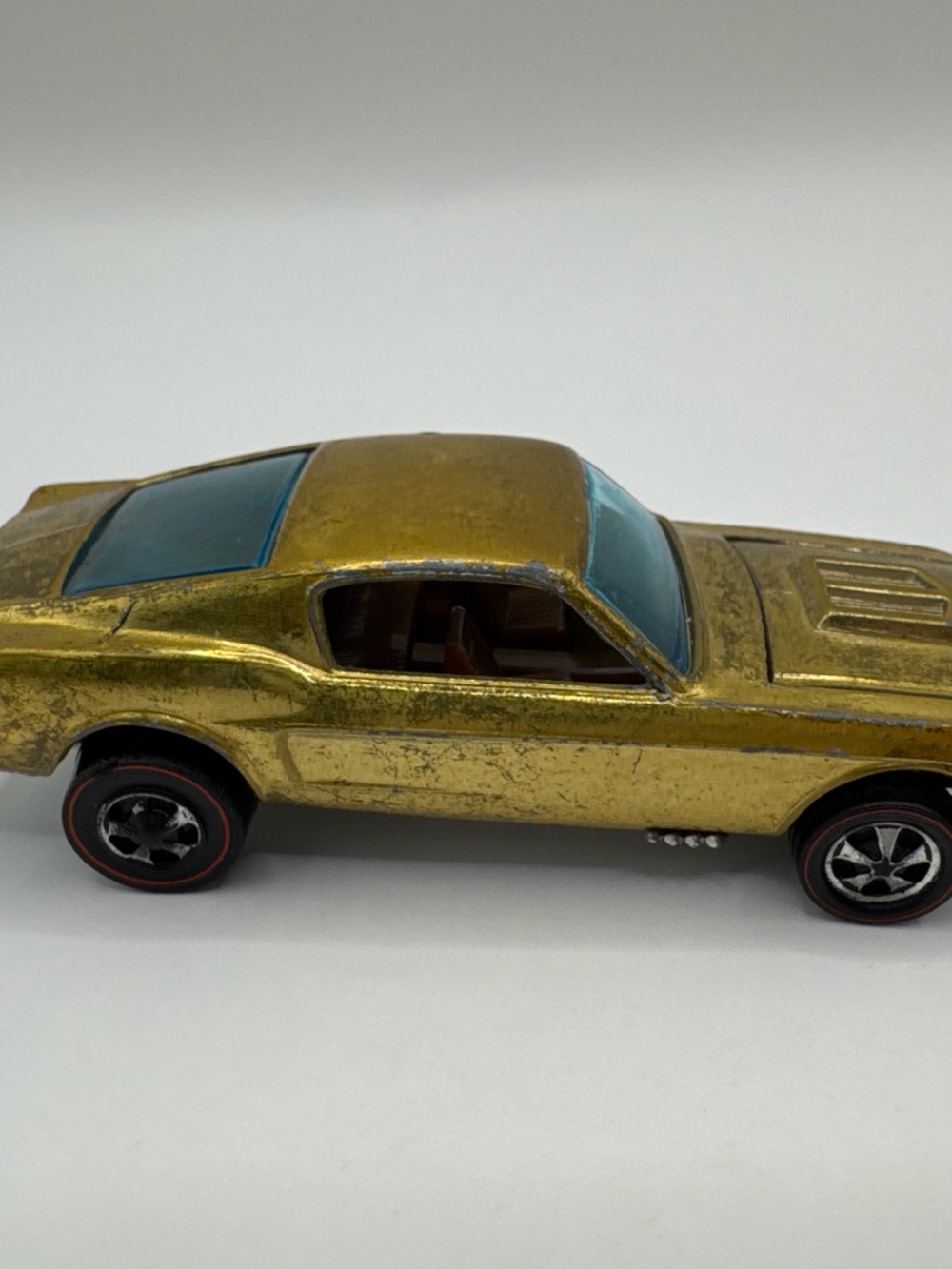 1968 Hot Wheels Redline Custom Mustang Gold OHS Brown Interior 1967 Base